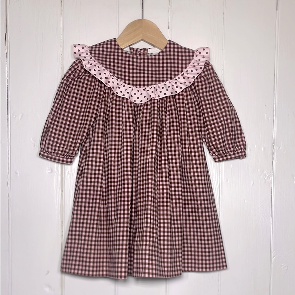THE BAILEY BOYS EUC 100% Cotton Checkered Polka Dot Ruffle Collar Dress